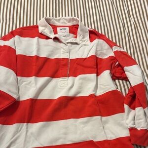 Aerie Red and White Striped Polo Shirt
